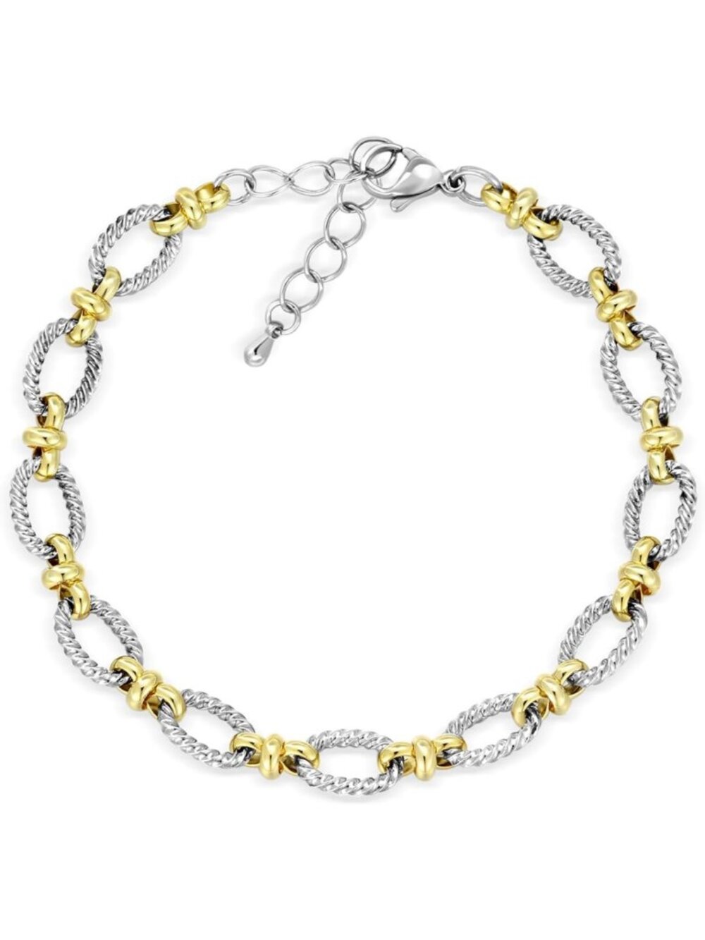 Stylish Two-Tone Twisted Rope Chain Bracelet for Women - Adjustable Lobster